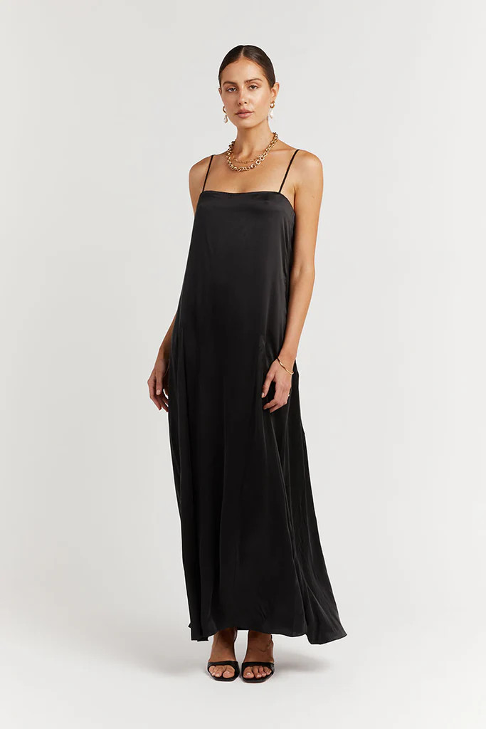 EVANS BLACK SILK SLIP MIDI DRESS | DISSH