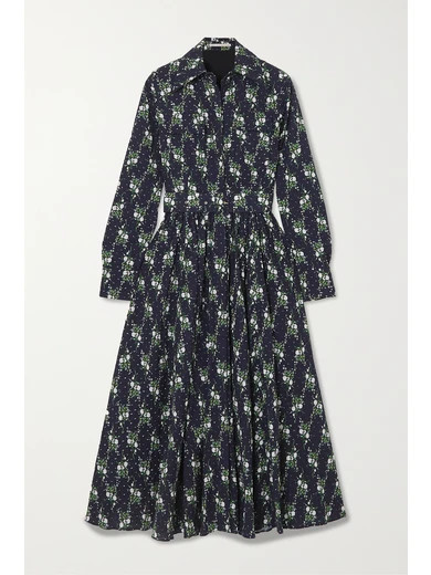 Emilia Wickstead - Aurora Belted Floral-print Swiss-dot Cotton-seersucker Maxi Dress - Blue | NET-A-PORTER (US)