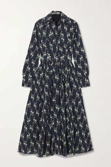 Emilia Wickstead - Aurora Belted Floral-print Swiss-dot Cotton-seersucker Maxi Dress - Blue | NET-A-PORTER (US)