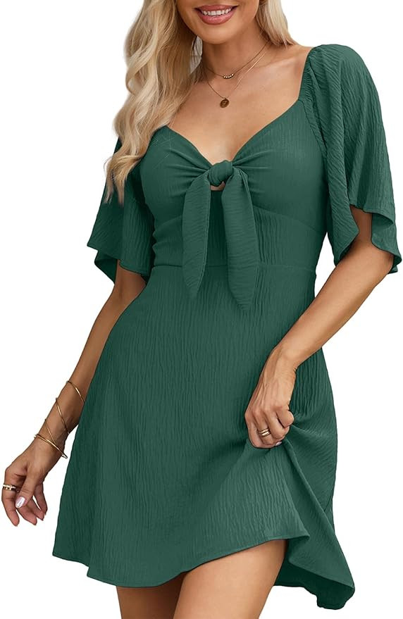 Dokotoo Womens Dresses 2024 Spring Summer Deep V Neck Elegant Bow tie Mini Dress S-XL | Amazon (US)