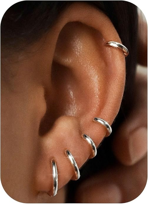 BESTEEL 5 Pairs Small Sterling Silver Hoop Earrings Set for Women Lightweight Tiny Huggie Hoops S... | Amazon (US)