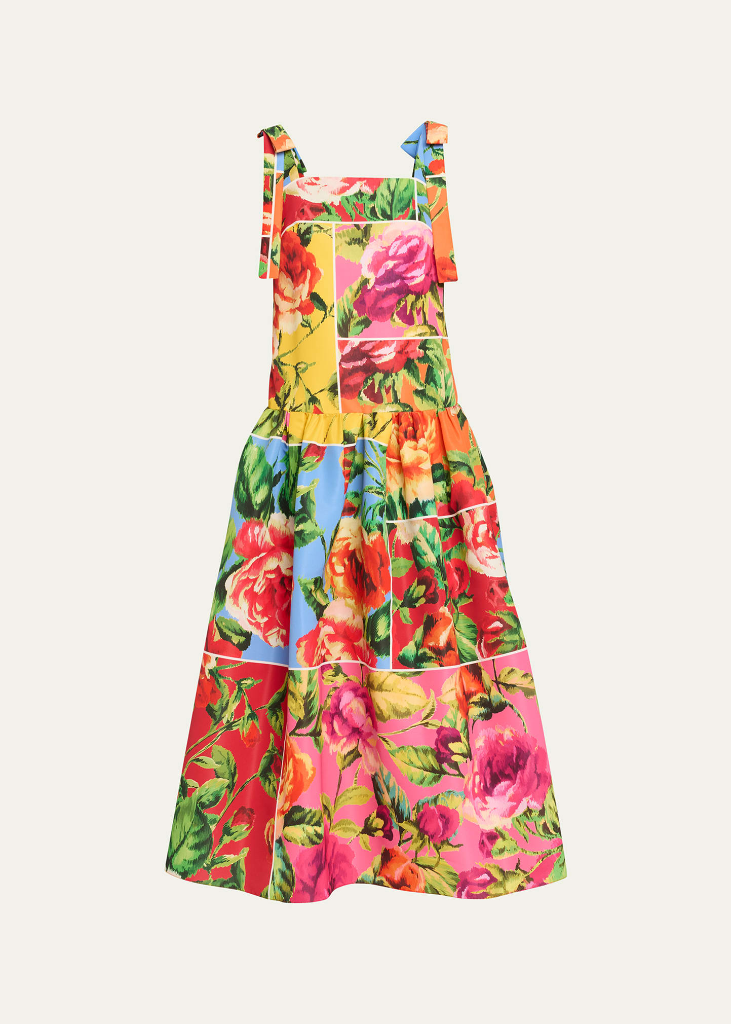Carolina Herrera Drop Waist Floral Print Dress with Bow Straps | Bergdorf Goodman