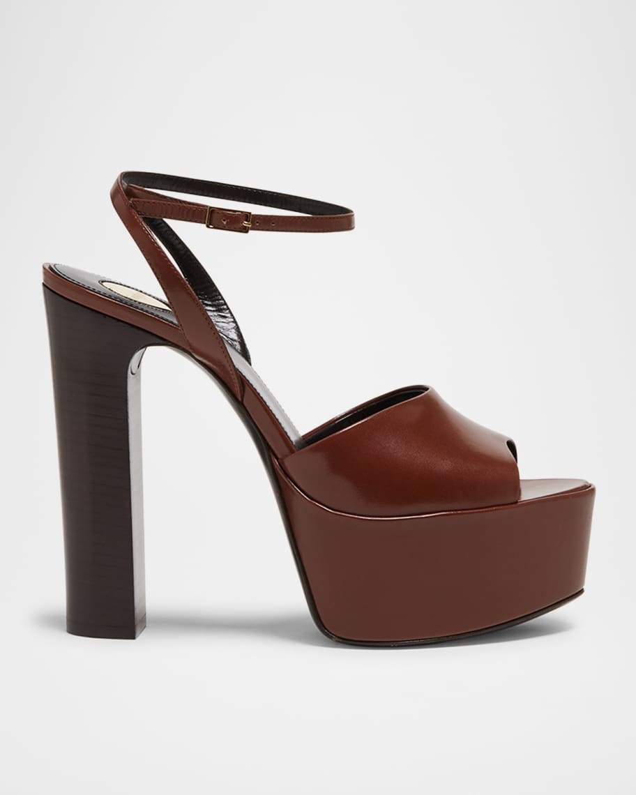 Saint Laurent Jodie Leather Ankle-Strap Platform Sandals | Neiman Marcus