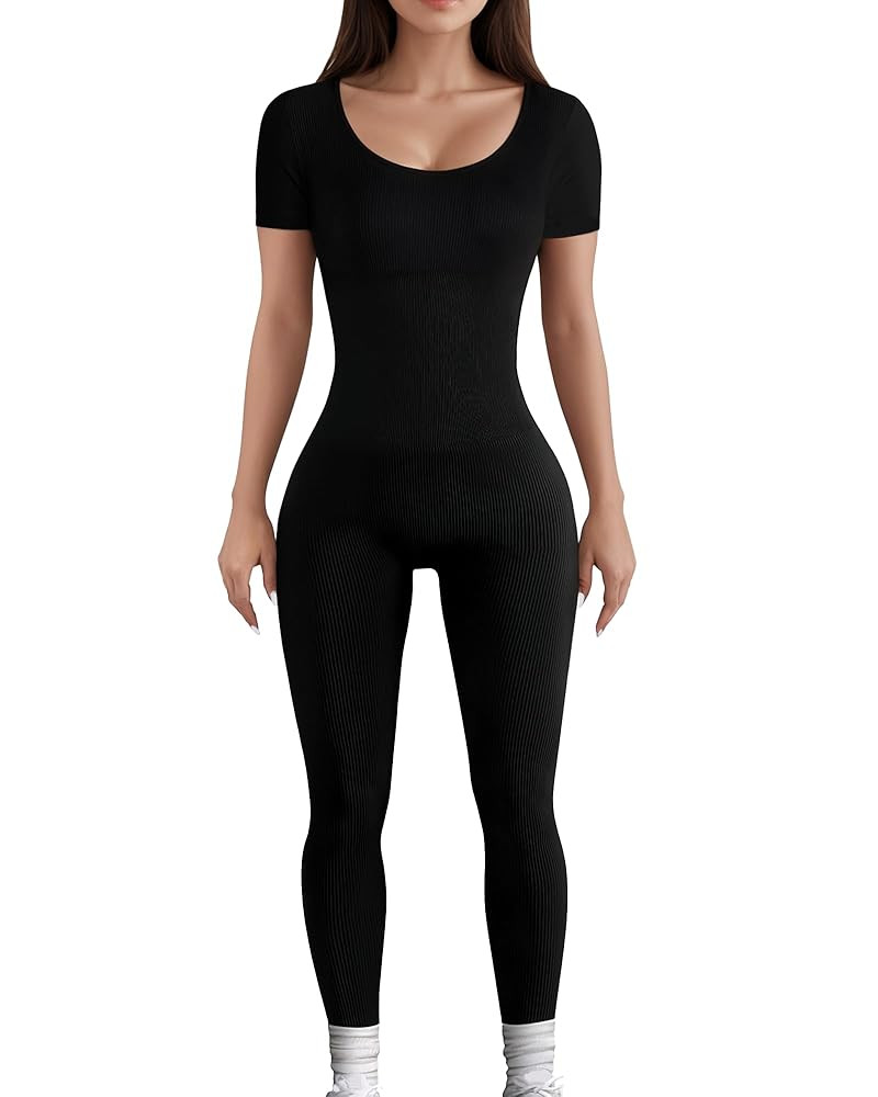 AURUZA Jumpsuit for Women Workout Seamless Jumpsuits Ribbed One Piece Tank Tops Rompers Short Sle... | Amazon (US)