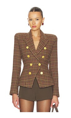 L'AGENCE Bethany Structured Blazer in Dark Brown Multi Houndstooth from Revolve.com | Revolve Clothing (Global)