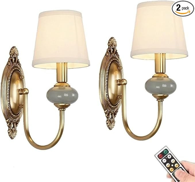 Wireless Battery Operated Wall Sconces Lights Set of 2, Rechargeable Antique Brass Wall Light Sco... | Amazon (US)