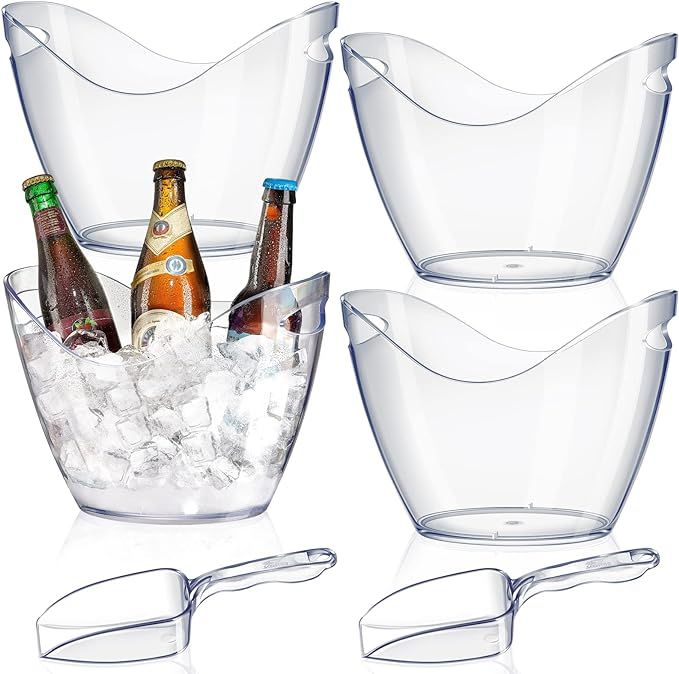 Plastic Clear Ice Bucket with Ice Scoops Clear Acrylic Ice Tub Plastic Wine Bucket Party Beverage... | Amazon (US)