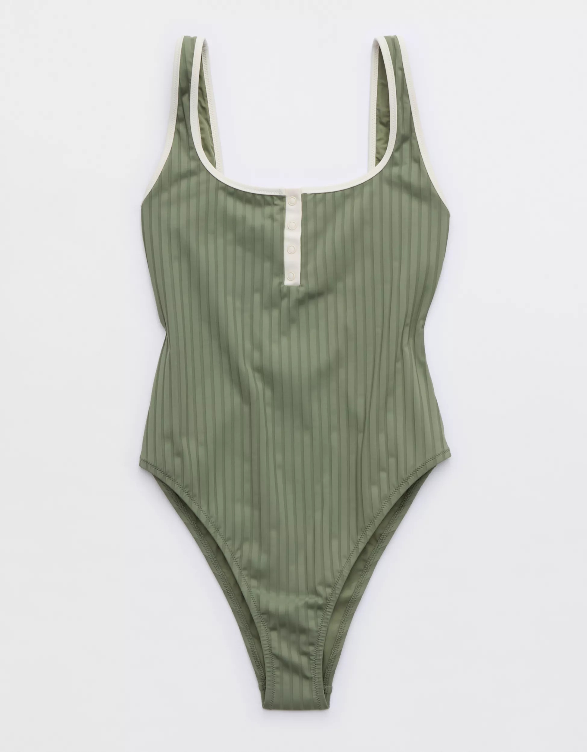 Aerie Wide Rib Henley One Piece Swimsuit | Aerie