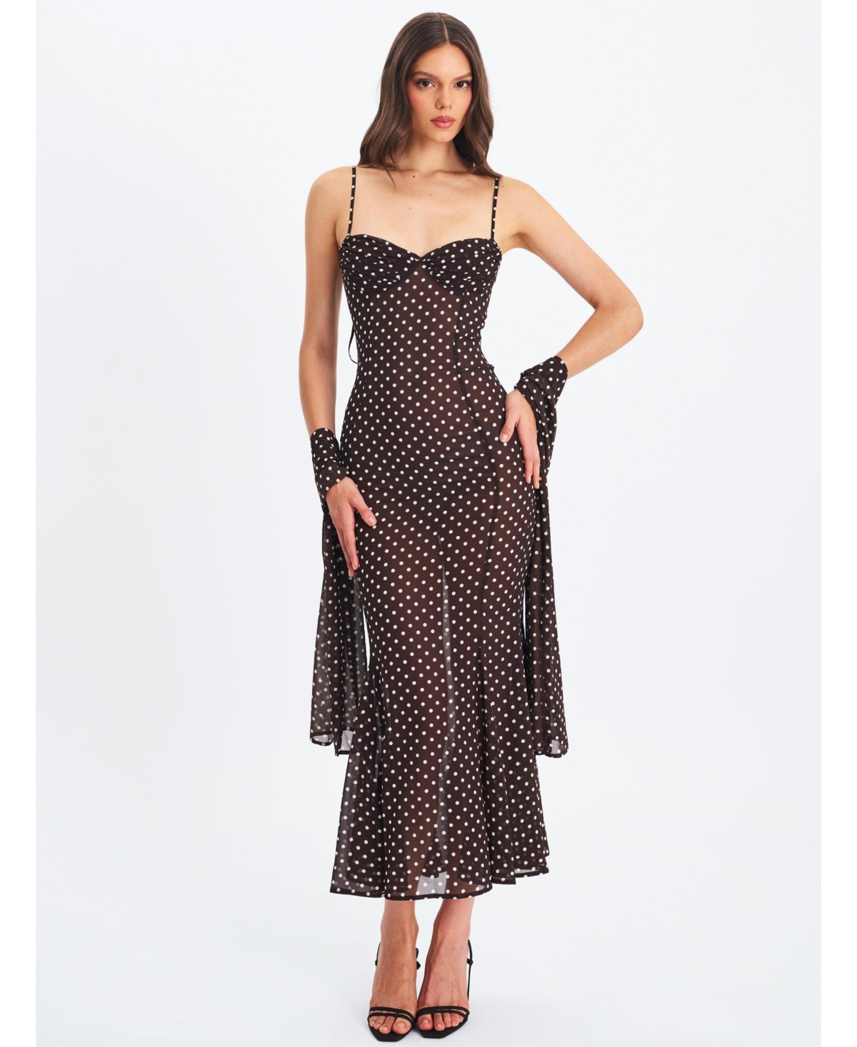 Miss Circle Women's Yadira Brown Base Polka Dot Chiffon Maxi Dress - Brown | Macy's
