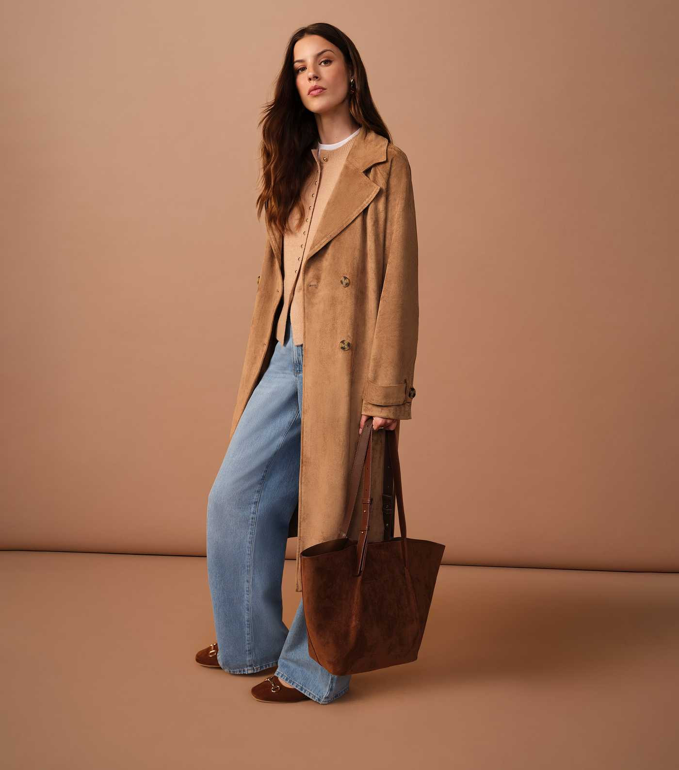 Tan Faux Suede Belted Trench Coat | New Look | New Look (UK)