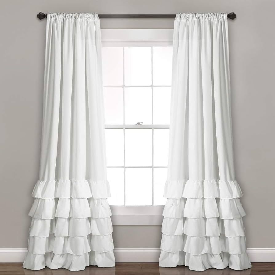 Lush Decor, White Allison Ruffle Curtains Window Set for Living, Dining Room, Bedroom, 95" x 40",... | Amazon (US)