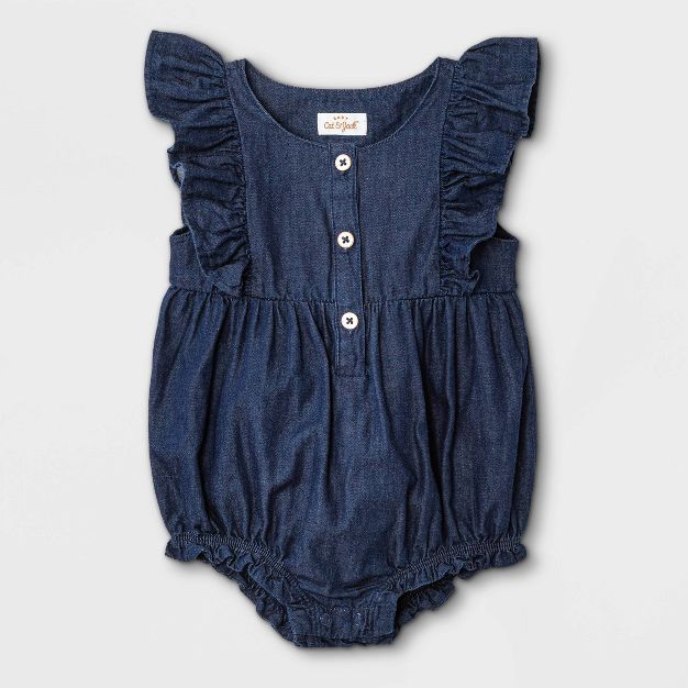 Baby Girls' Denim Short Romper - Cat & Jack™ Blue | Target