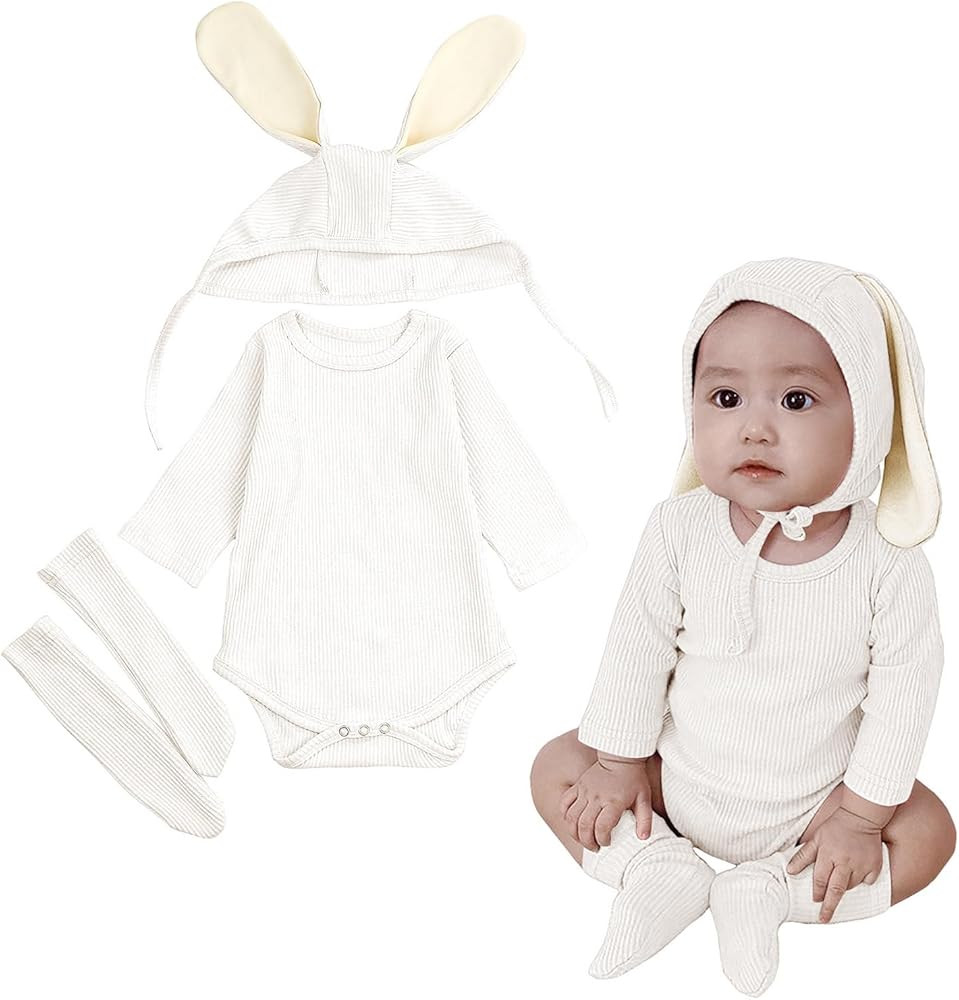 AGQT Babys Bunny Costume One Piece 3D Rabbit Ear Easter Halloween Costume Size 0-24 Months | Amazon (US)