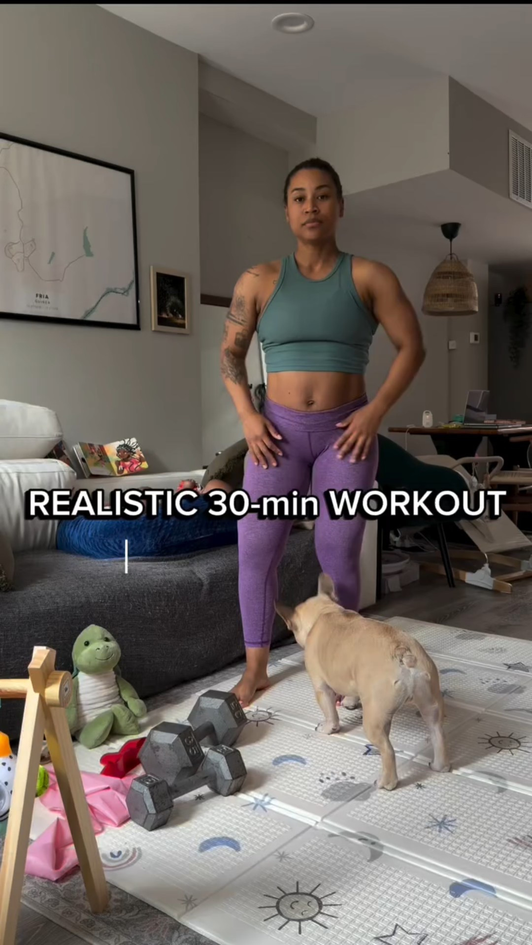 Tried for a nap time workout—they slept for 20 minutes 🥲. Right now my motto is something is better than nothing 😂. Love my stinkers, they keep me on my toes. 

If you’re a mom feeling discouraged with your fitness routine. Start small we’re all overtired and busy— start where you can; a little goes a long way! ❣️