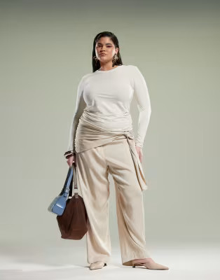 ASOS DESIGN Curve tapered pants with wrap detail in stone | ASOS | ASOS (Global)