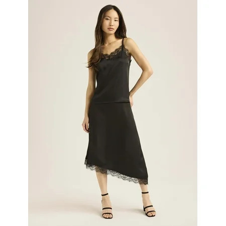 Scoop Women’s Satin Cami and Asymmetrical Skirt with Lace Trim Set 2-Piece Sizes XS-XXL | Walmart (US)