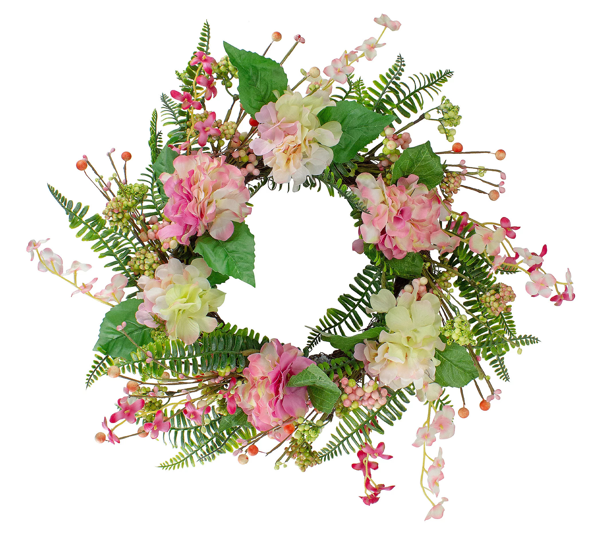 Northlight Hydrangea Berry & Fern Spring Floral Wreath 20 | QVC