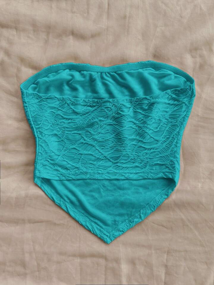 Soleia Women Vacation Textured Solid Asymmetrical Hem Bandeau Top Tube Top | SHEIN