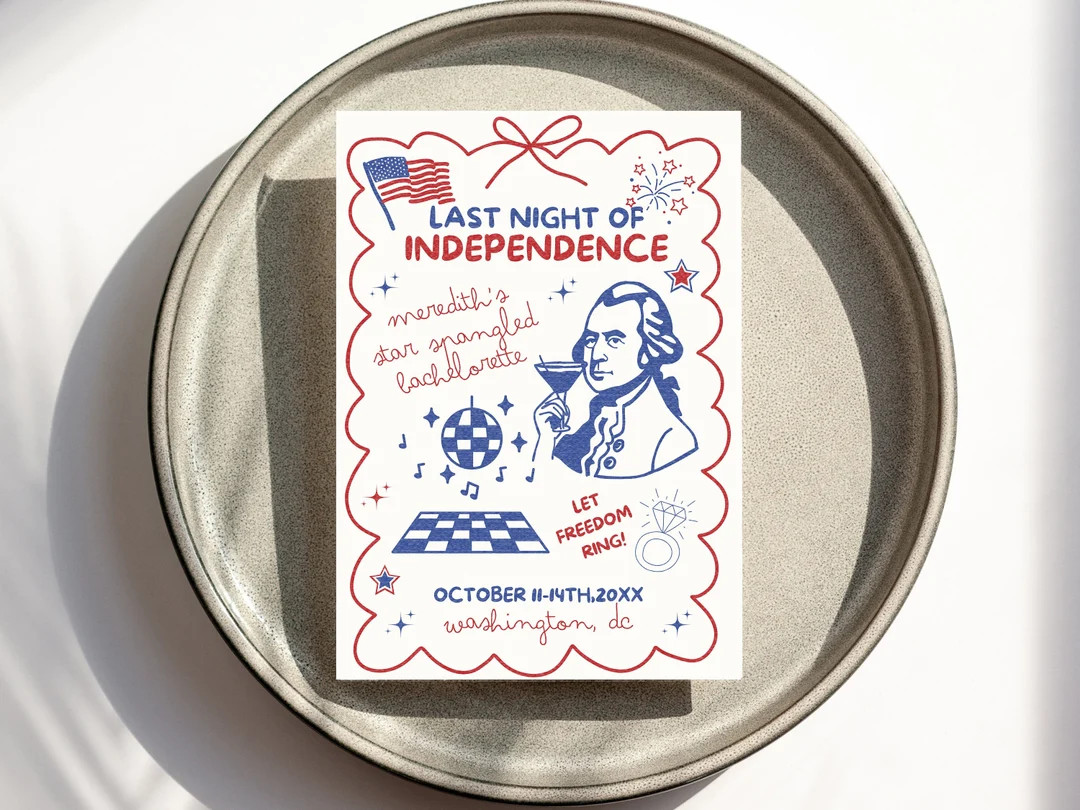 Last Night of Independence Itinerary Invitation Template, Founding Father Themed Invite for Bache... | Etsy (US)