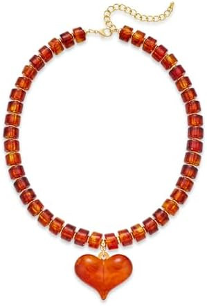 YUJIE Chunky Heart Penadnt Necklace for Women- Exaggerated Statement Puff Heart Necklace with Acr... | Amazon (US)