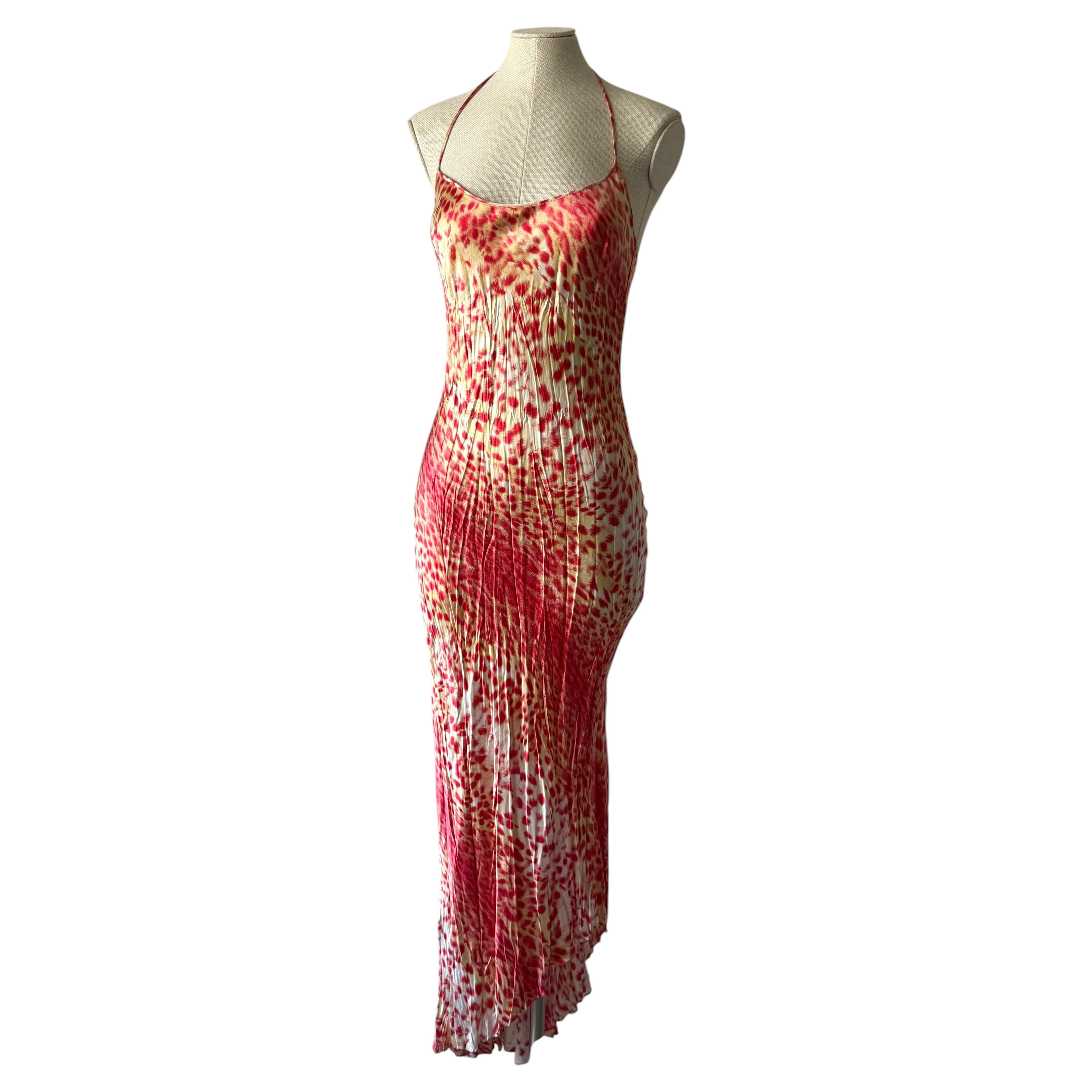 Roberto Cavalli Spring Summer 2000 leopard silk pleated asymmetric maxi dress | 1stDibs