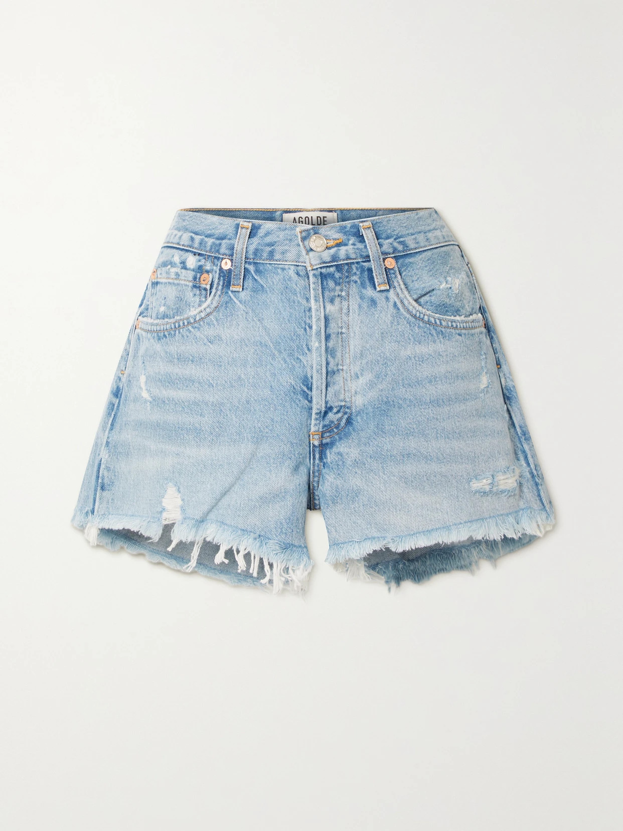 AGOLDE - Parker Distressed Denim Shorts - Blue | NET-A-PORTER (US)