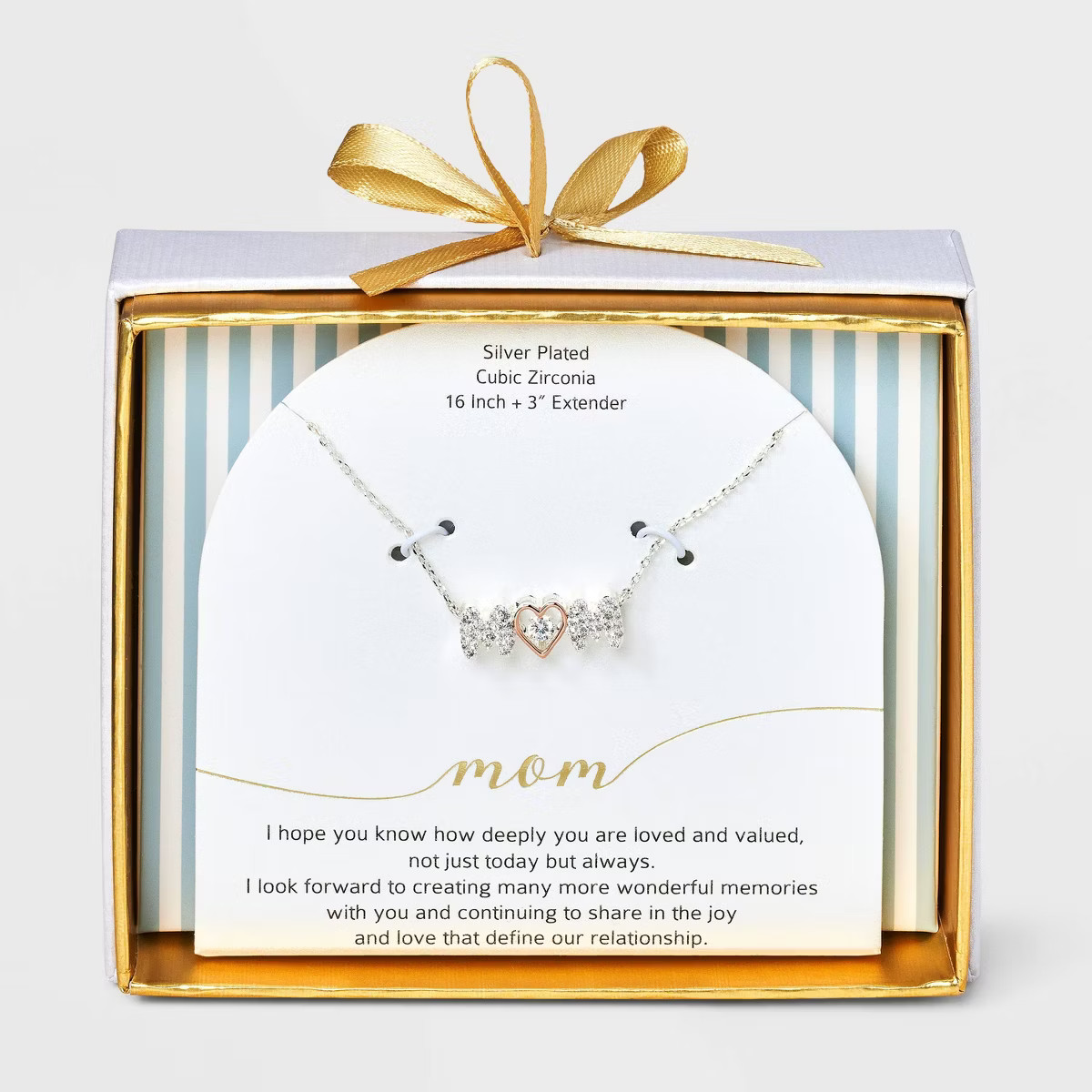 Silver Plated Two Tone Cubic Zirconia Mom with Heart Pendant Necklace - Silver: Brass, Lobster Cl... | Target