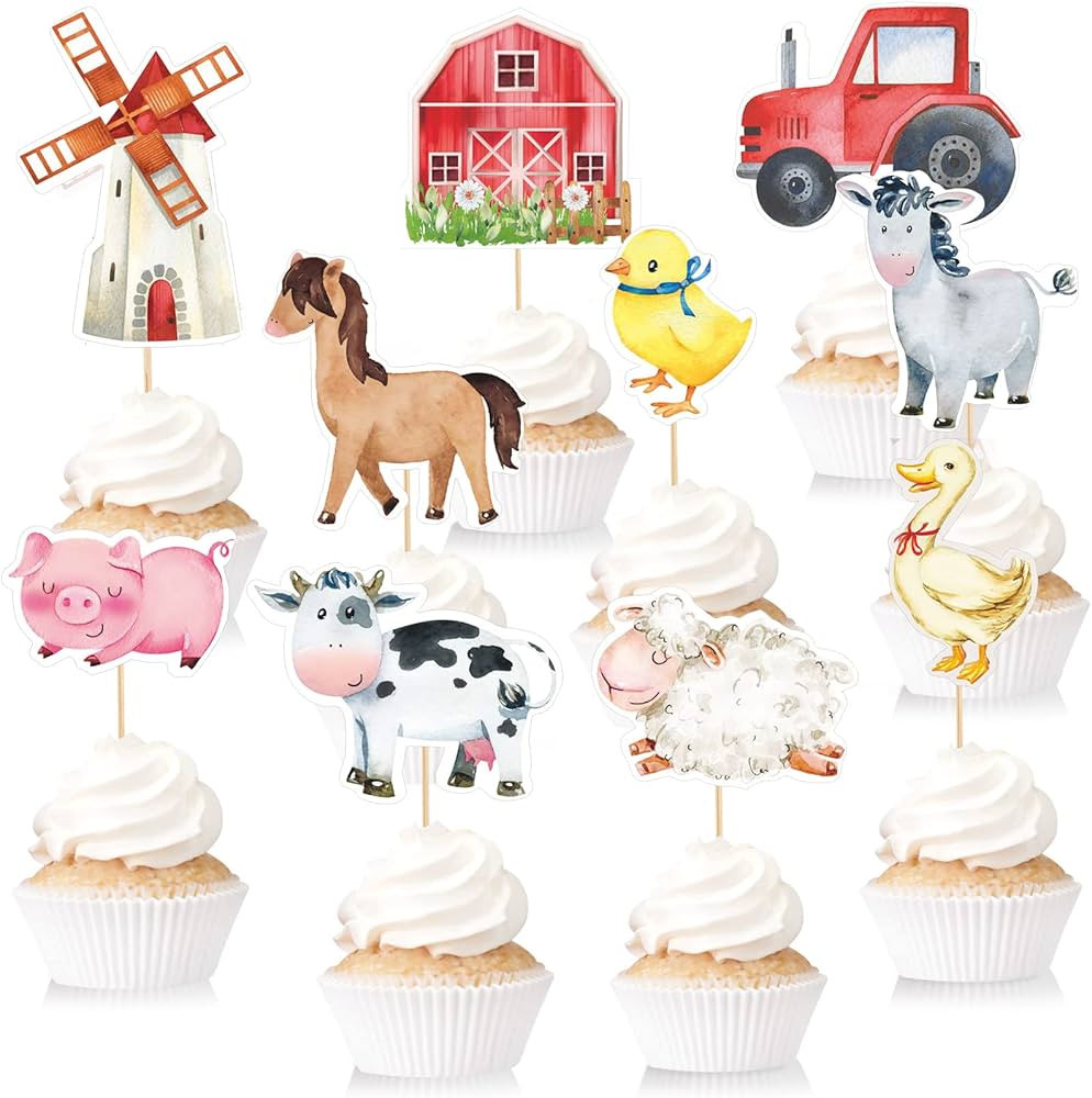 Spakon Pcs Farm Cupcake Toppers Farm Animal Cupcake Toppers Cake Picks Party Decorations for Kids... | Amazon (US)