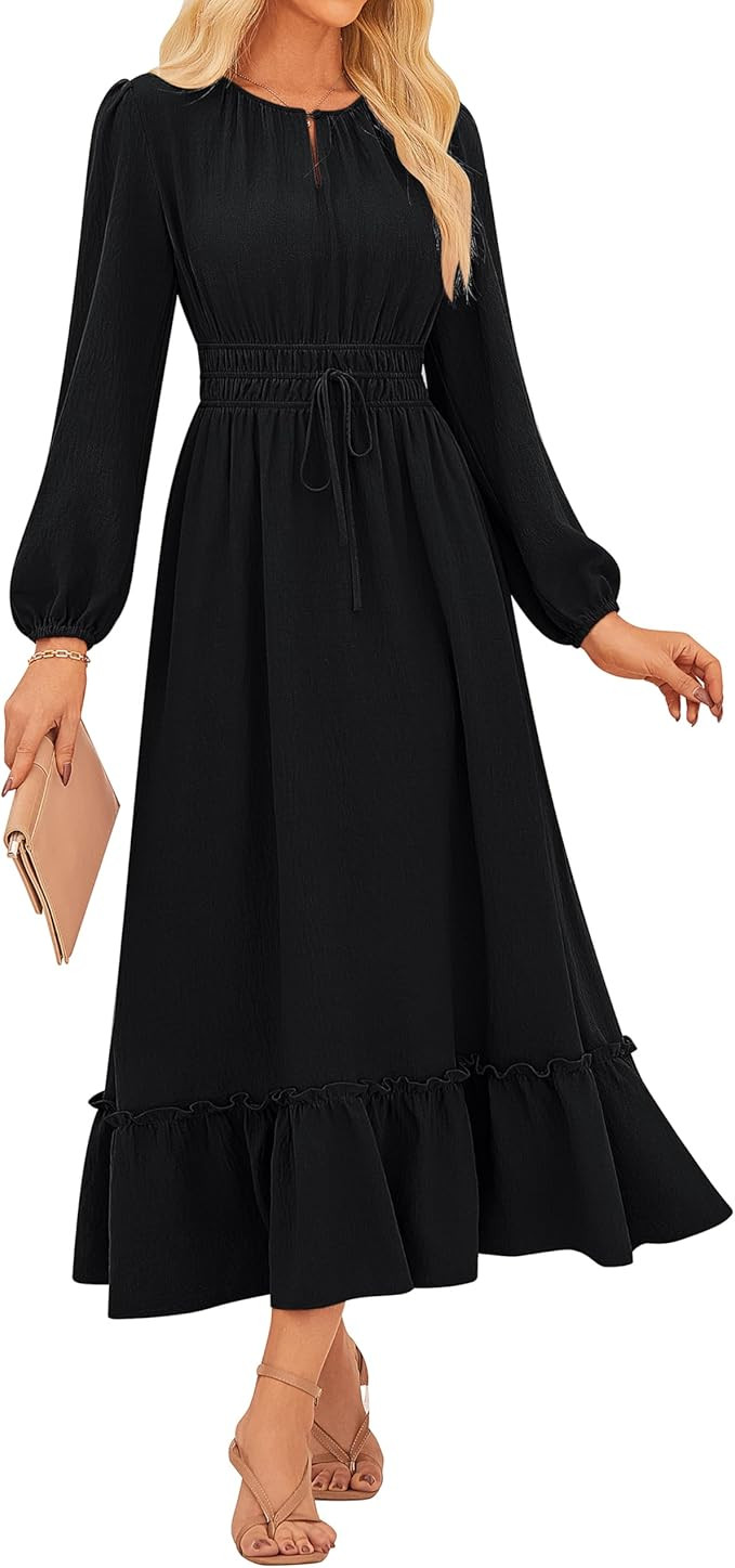 GRACE KARIN Women's Long Sleeve Maxi Dresses 2025, Flowy Fall Dresses Casual, Crew Neck Dress Ela... | Amazon (US)