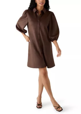Women's 3/4 Puff Sleeve Button Front A-Line Vegan Suede Dress | Belk