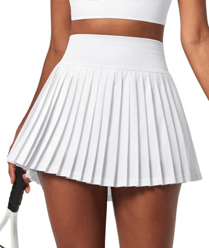 IUGA Pleated Tennis Skirt High Waisted Golf Skirts for Women with Pockets Athletic Skirt Skort with Build-in Shorts White | Amazon (US)