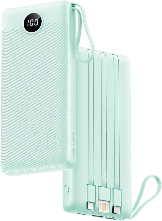VRURC Powerbank, Power Bank 20000mAh mit Kabel USB C Schnelles Aufladen 22.5W Tragbares Ladegerä... | Amazon (DE)