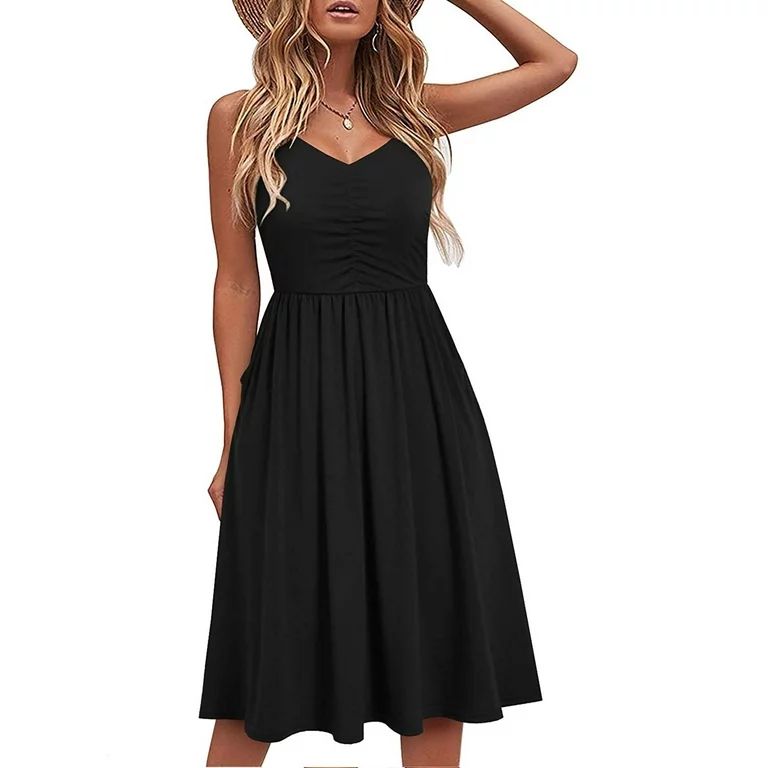 Spencer Womens Casual Summer Sleeveless Dresses V-Neck A Line Spaghetti Strap Sundresses with Poc... | Walmart (US)