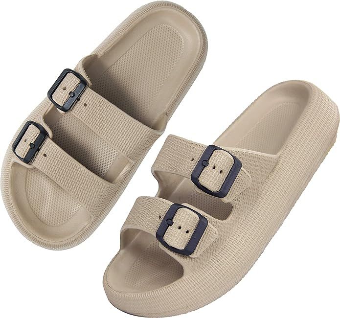 BenSorts Women Men Pillow Sandals Thick Sole Adjustable Buckles EVA Cloud Slides Slippers | Amazon (US)