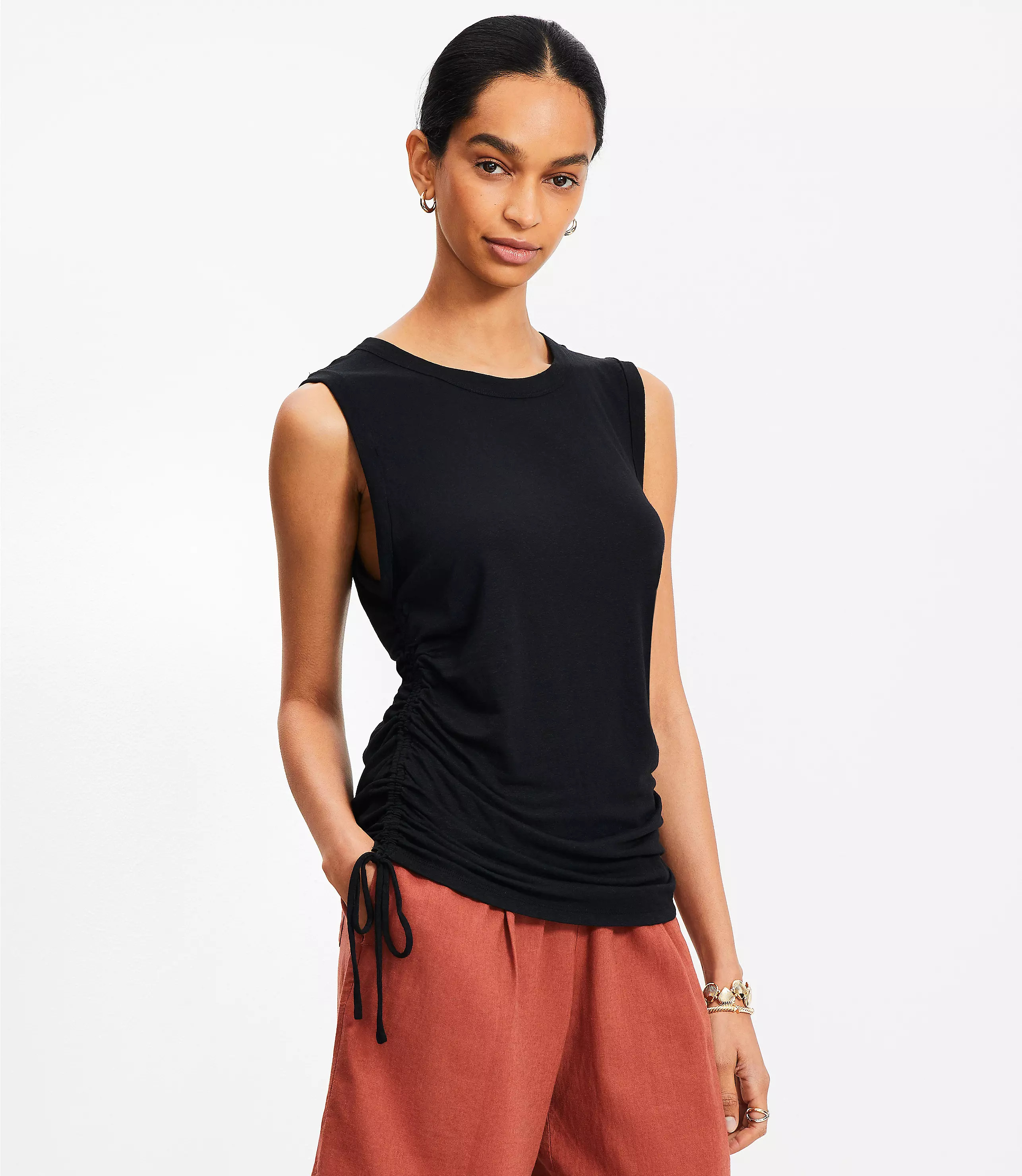 Side Tie Linen Blend Tank Top | LOFT
