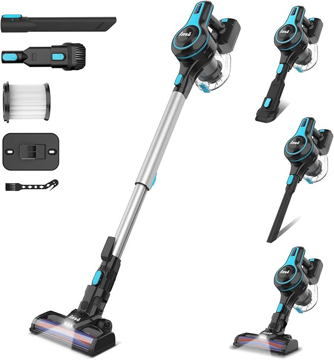 INSE Cordless Vacuum Cleaner, 6-in-1 Rechargeable Stick Vacuum with 2200 m-A-h Battery, Powerful ... | Amazon (US)