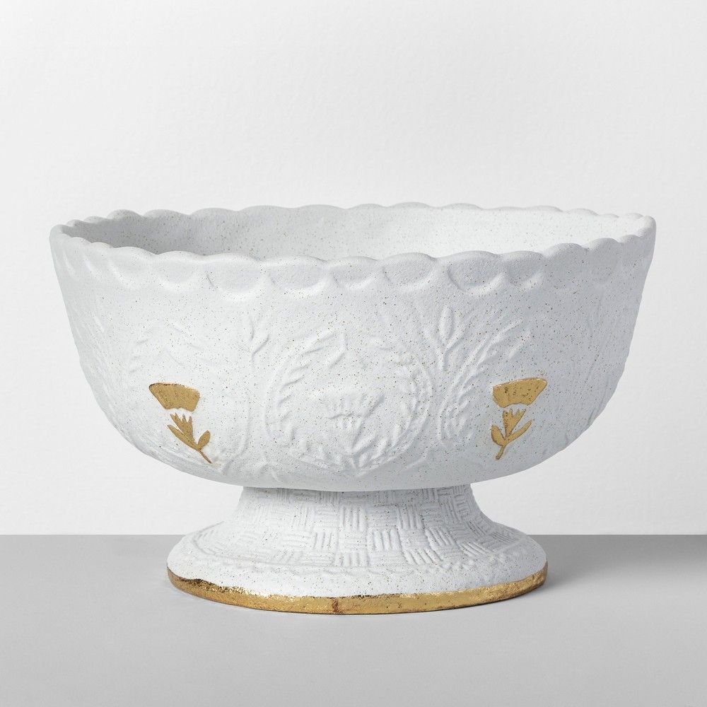 10.8"" x 6.1"" Decorative Stoneware Bowl White/Gold - Opalhouse | Target