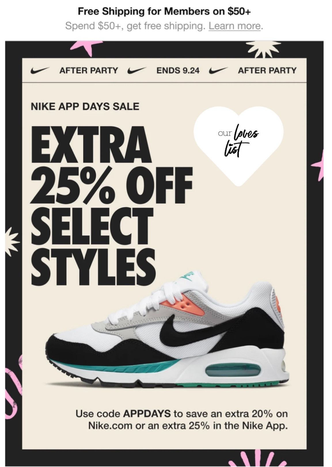 Extra 25% off on the Nike app. (Or 20% off website) 

#LTKsalealert #LTKshoecrush #LTKSale
