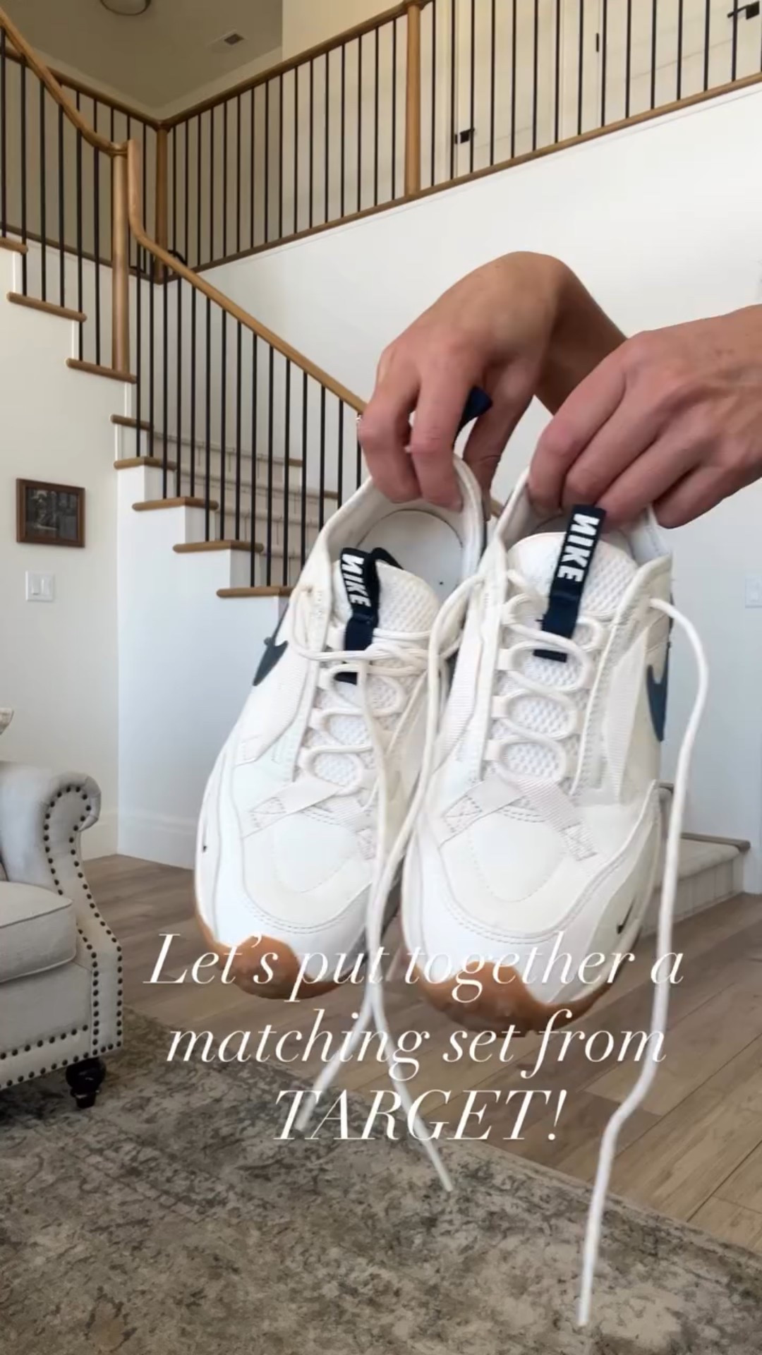 Comment ✨SET✨ for a very comfortable pair of leggings and matching sports bra. Both under $30. Both from @target. Mix and match with other colors as well but I’m loving this navy blue. 
These @nike are also theeee cutest sneaker.