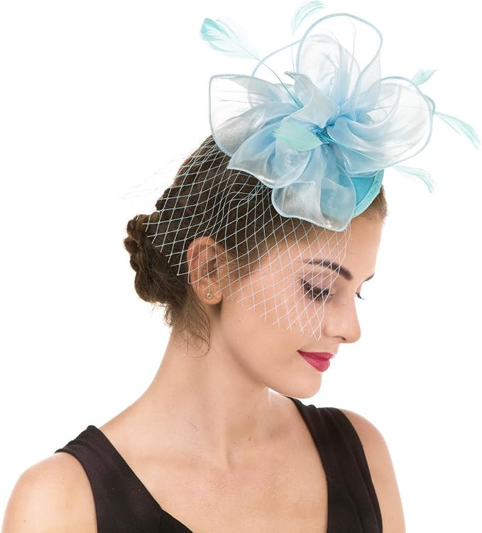 SAFERIN Women's Fascinators Feathers Tea Party Hat Veil Headband with Hair Clip for Cocktail Chur... | Amazon (US)