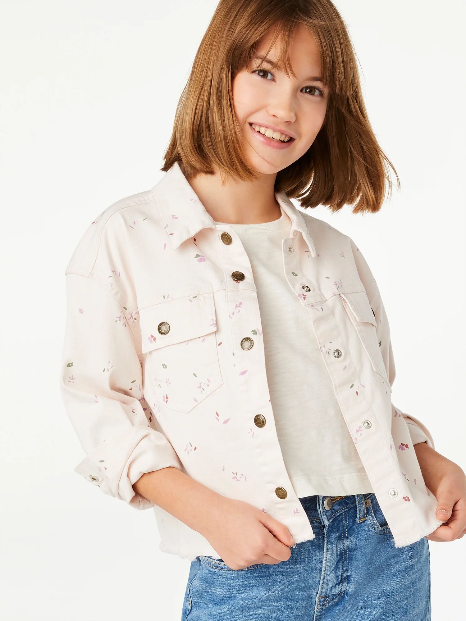 Free Assembly Girls Cutoff Fashion Denim Jacket, Sizes 4-18 - Walmart.com | Walmart (US)