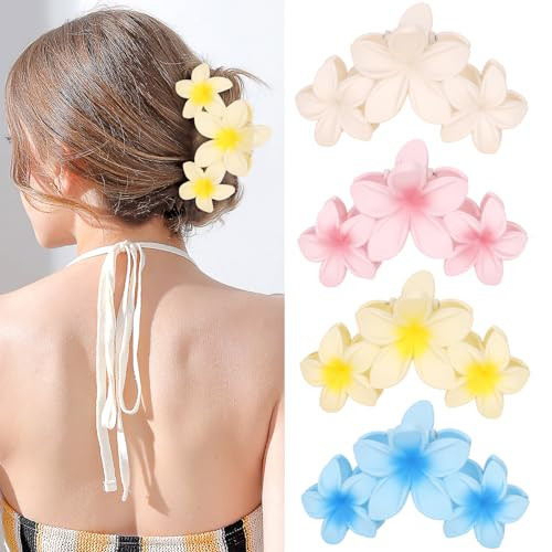 ANBALA 4PCS Flower Matte Claw Clips for Thick Hair - Large Plumeria Hair Accessories for Women, Summer Beach Hair Clips (Colorful) | Amazon (US)