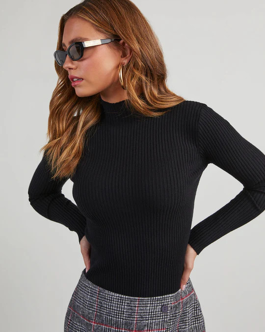 Naomi Ribbed Mock Neck Long Sleeve Top | VICI