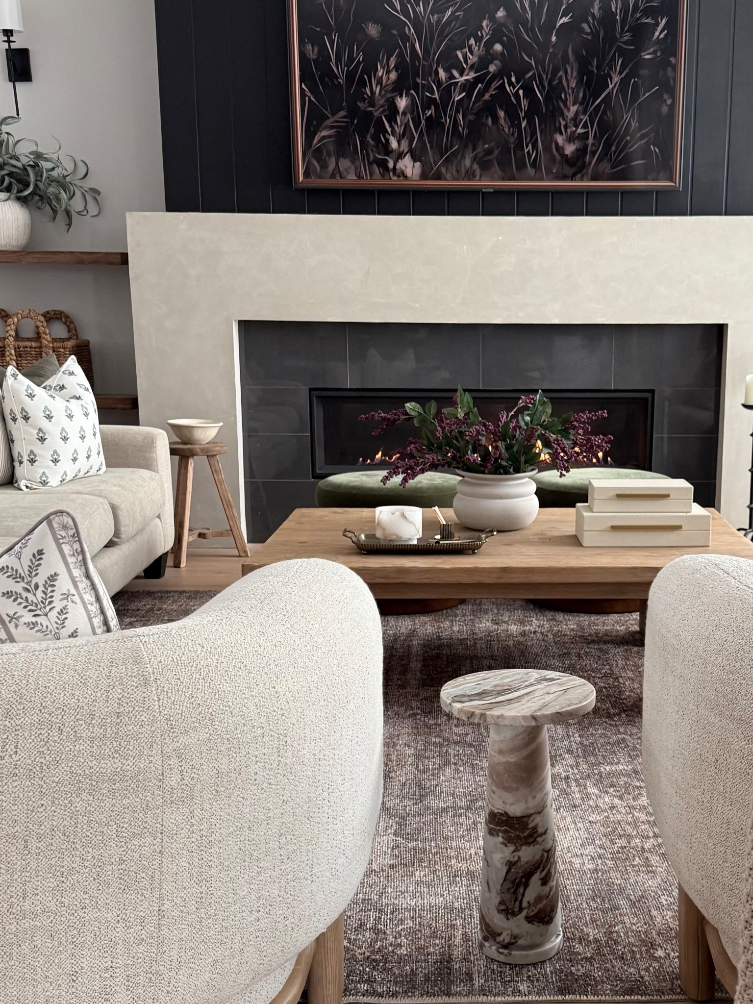 Current coffee table situation…moody Spring styling.
