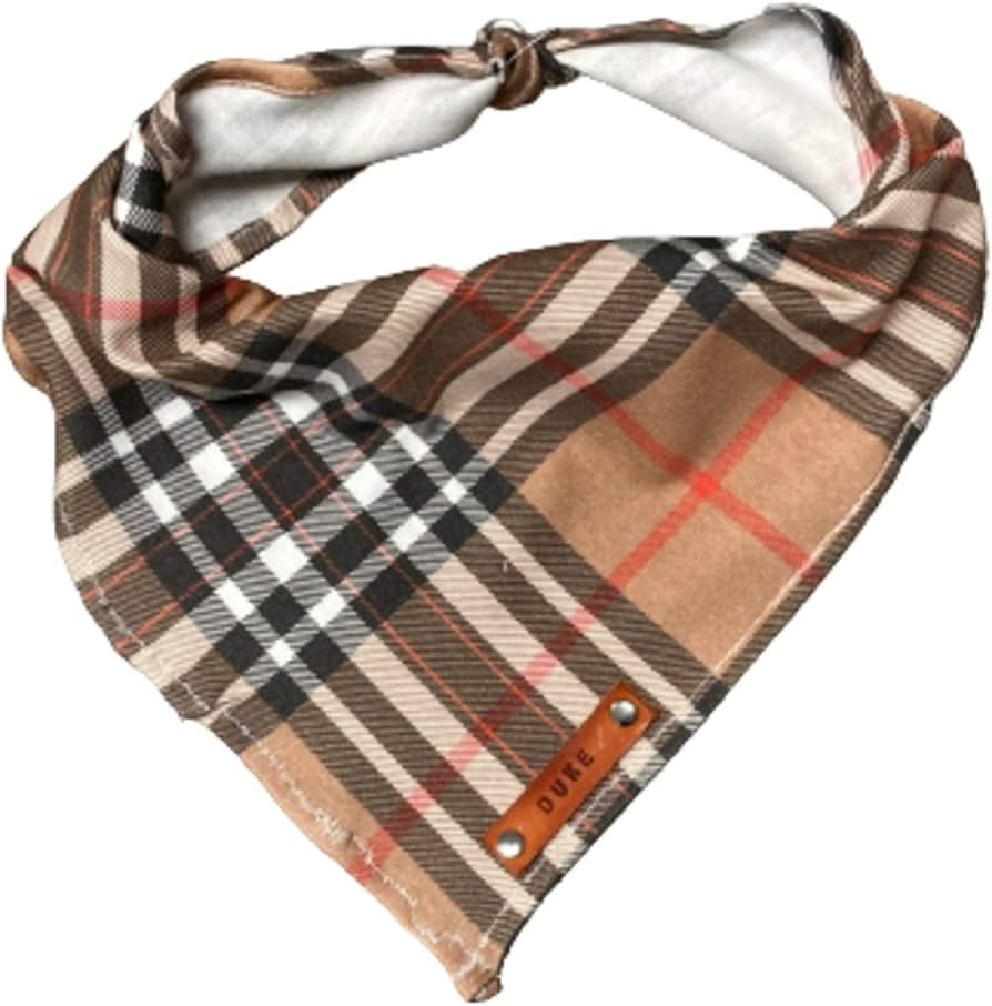 Hand Trades Pet Dog Bandana, Brown Black Plaid, Leather Name Tag, Personalized Name, Bandanas for... | Amazon (US)