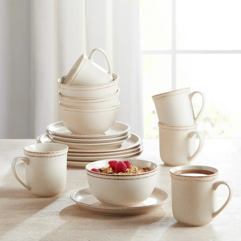 Better Homes & Gardens Classic Cream Stoneware 16-Piece Dinnerware Set | Walmart (US)