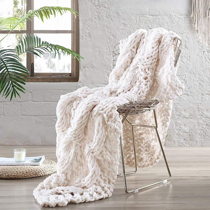 Modern Threads Luxury Reina Chunky Knit Acrylic Bed Sofa Throw, Cream - 50" x 60" | Amazon (US)