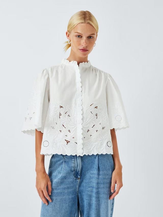 AND/OREmbroidered Cutwork Scallop Top, White | John Lewis (UK)