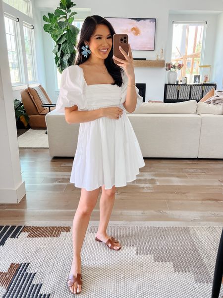 White dress for summer that you can style up or down. Pairing with Hermes Oran sandals and linked a look for less. Wearing size XS and fully lined  

#LTKSeasonal #LTKsalealert #LTKwedding