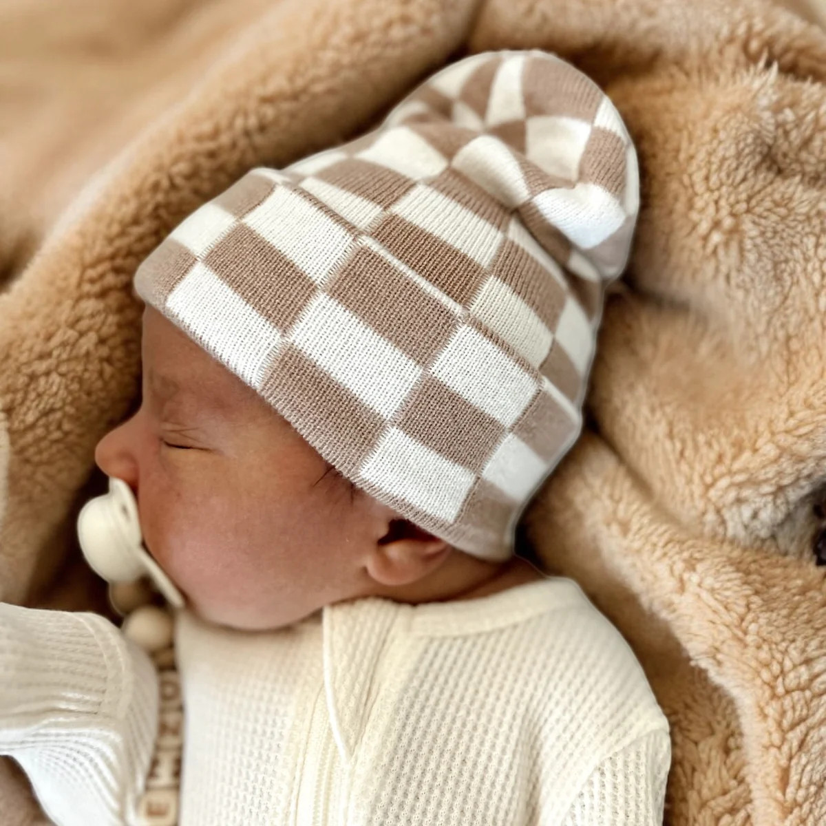Baby's First Hat, Tan/Warm White Checkerboard | SpearmintLOVE